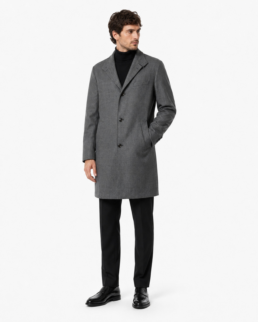 Hugo Boss Overcoat Jacket Mens 42L Gray Slim Water Resistant Wool Blend Shanty1